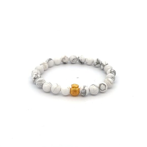 RAFANTHIA Jewelry - 24K Yellow Gold Money Bag Lucky Bracelet Natural White Howlite Gemstones 6mm